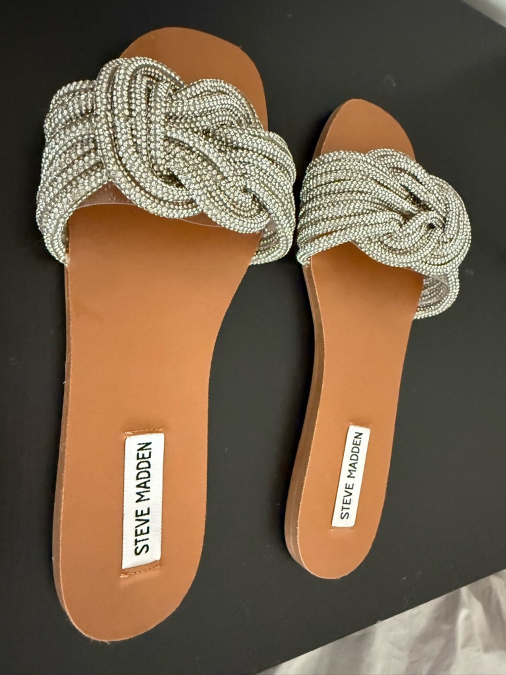 New Steve Madden Silver Beaded Knot Slide Sandals - Women - Picture 3 of 4